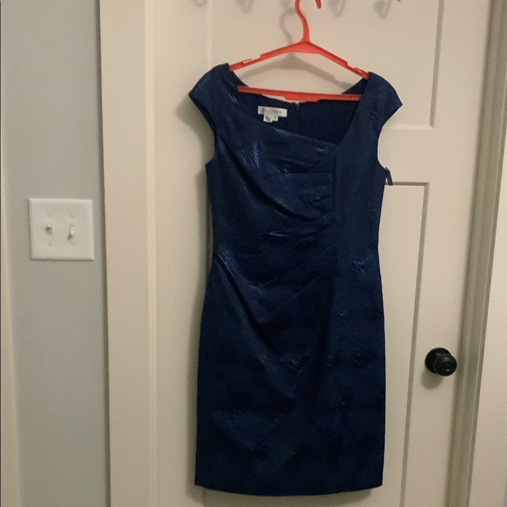 Kay Unger Blue Sheath Midi Dress